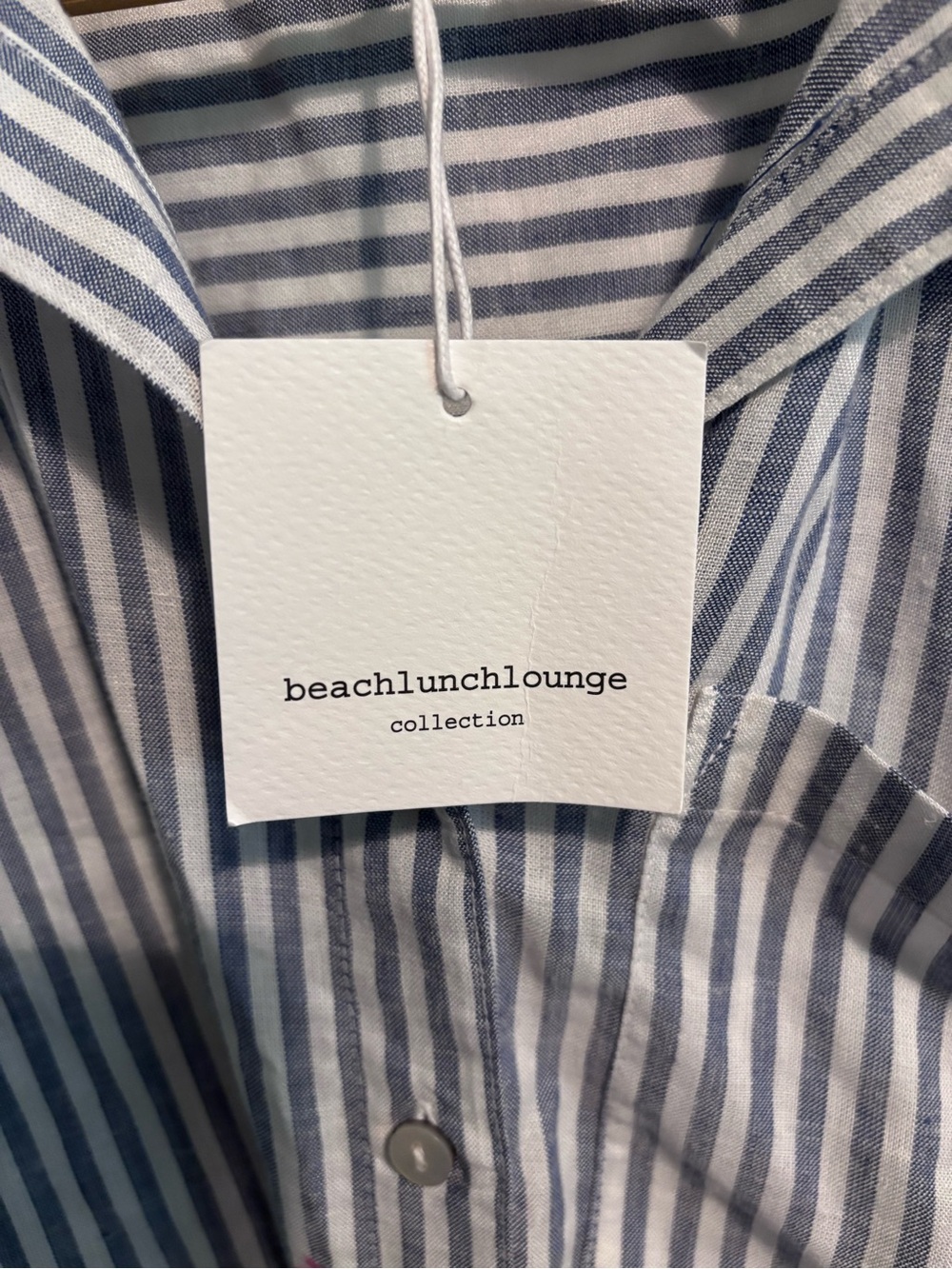 Beachlunchlounge Striped Blue Tie-Front Short Sleeve Shirt with Pink Embroidery - Picture 11 of 11